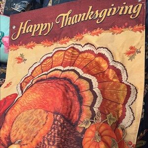 Happy Thanksgiving flag - has sleeve for pole and one grommet on either side